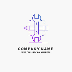 搭建，设计，开发，草图，工具紫色商务Logo模板..标记线的位置