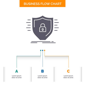 防御，防火墙，防护，安全，屏蔽业务流程图设计3个步骤..用于演示的雕文图标背景模板的文本位置.