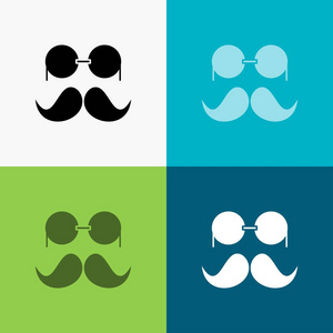胡子，希普斯特，移动，眼镜，男人图标在不同的背景。字形风格设计，为网页和应用程序设计。10个矢量图