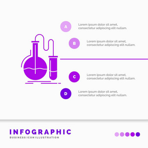 分析，化学，烧瓶，研究，测试信息图表模板的网站和演示。GLYPH紫色图标信息样式矢量插图.