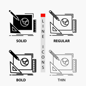 标志，设计，创意，想法，设计过程图标在薄，规则，粗体线和字形风格。矢量图