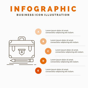 公文包，商业，财务，管理，投资组合信息图表模板的网站和演示。线条灰色图标，橙色信息样式矢量插图