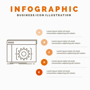 应用程序，编码，开发人员，软件信息图表模板的网站和演示。线条灰色图标，橙色信息样式矢量插图