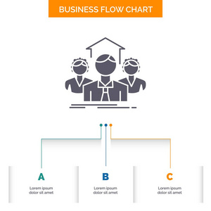 团队，业务，团队合作，小组，会议业务流程图设计3个步骤。用于演示的雕文图标背景模板的文本位置.