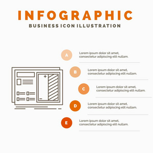 蓝图，设计，绘图，计划，原型信息图形模板的网站和演示。线条灰色图标，橙色信息样式矢量插图