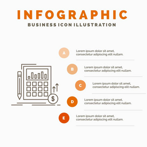 计算，数据，财务，投资，市场信息图表模板的网站和演示。线条灰色图标，橙色信息样式矢量插图