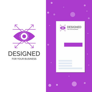 商务标志，眼睛，外观，视觉。垂直紫色业务访问卡模板。创意背景矢量插图