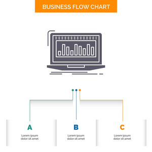 数据财务指标监控股票业务流程图设计3个步骤。用于演示的雕文图标背景模板的文本位置.