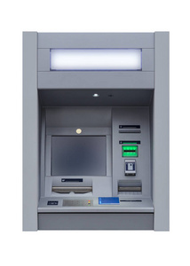 在白色背景上隔离的ATM机