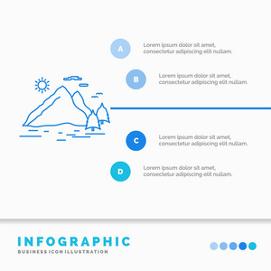 自然，小山，景观，山，太阳信息图形模板的网站和演示。线蓝图像图片样式矢量插图