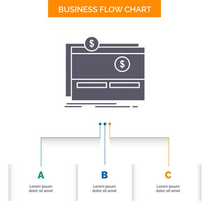 众筹融资融资平台网站业务流程图设计3个步骤。用于演示的雕文图标背景模板的文本位置.