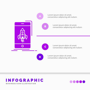 游戏，游戏，开始，移动，电话信息图形模板的网站和演示。GLYPH紫色图标信息样式矢量插图.