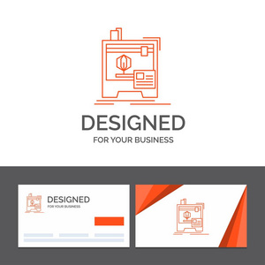 商业logo模板为3d，尺寸，机器，打印机，打印..带有品牌标志的橙色参观卡