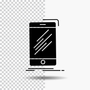 设备手机智能手机电话字形图标在透明背景。 黑色图标