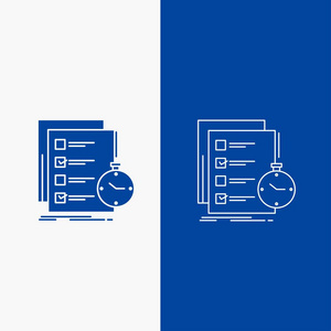 任务列表检查时间线和字形网页按钮在蓝色垂直横幅UI和UX网站或移动应用程序。