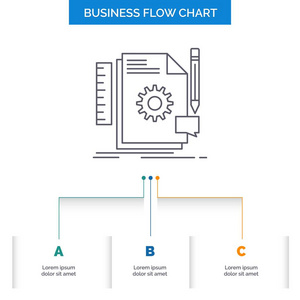 创意设计开发反馈支持业务流程图设计3个步骤。表示背景模板位置的行图标