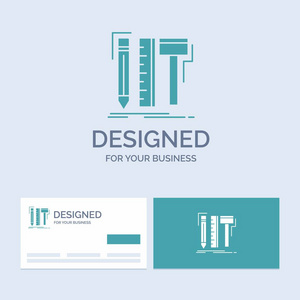 设计设计师数字工具铅笔业务标志字形图标符号为您的业务。 绿松石名片与品牌标志模板。