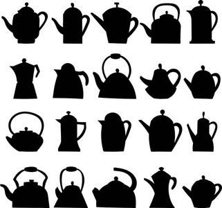 一组茶壶图标。茶的象征。平的向量例证