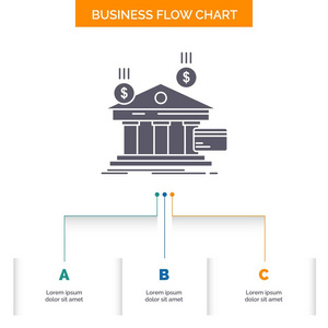 银行支付银行金融货币业务流程图设计有3个步骤。 字形图标表示背景模板位置的文本。