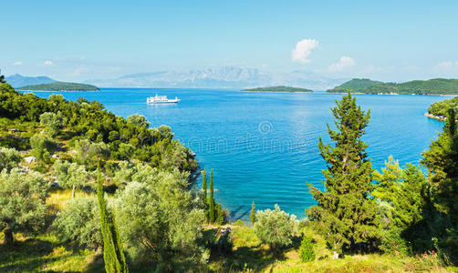 莱夫卡达海岸夏季景观希腊