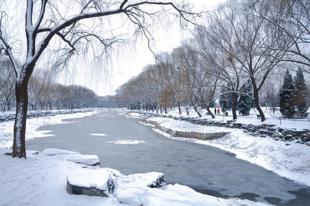 覆盖着颐和园的雪