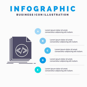 代码编码文件编程脚本信息图形模板的网站和演示。 字形灰色图标与蓝色信息风格矢量插图。
