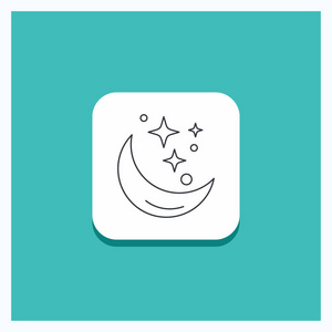 圆形按钮月亮，夜星，天气，空间线图标，绿松石背景