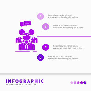 小组商务会议人员团队信息图表模板的网站和演示。 字形紫色图标信息样式矢量插图。