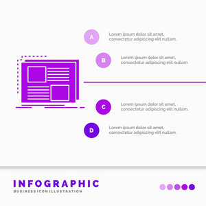 内容设计框架页文本信息图形模板的网站和演示。 字形紫色图标信息样式矢量插图。