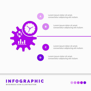 商业工程管理过程信息图表模板的网站和演示。 字形紫色图标信息样式矢量插图。
