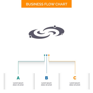 星系天文行星系统宇宙业务流程图设计有3步。 字形图标表示背景模板位置的文本。