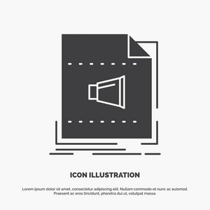 音频文件格式音乐声音图标。 用户界面和UX网站或移动应用程序的字形矢量灰色符号