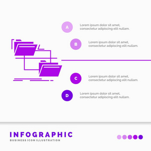 文件夹文件管理移动复制信息图形模板的网站和演示。 字形紫色图标信息样式矢量插图。