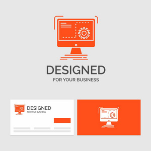 用于命令计算机功能过程进度的业务标识模板。 带有品牌标志模板的橙色名片。