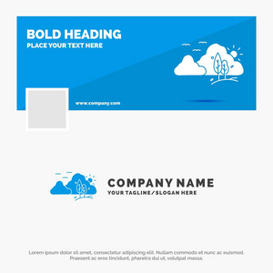 山景山自然树蓝色商业标志模板。 Face book时间线横幅设计。 矢量网页横幅背景图