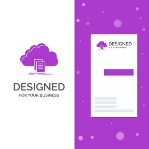 用于云访问文档文件下载的业务徽标。 垂直紫色商务名片模板。 创意背景向量插图
