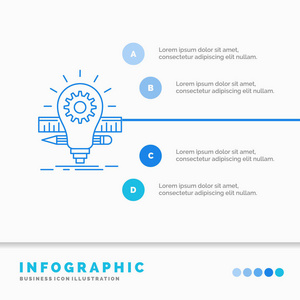 开发理念灯泡铅笔刻度信息图形模板的网站和演示。 线蓝色图标信息样式矢量插图