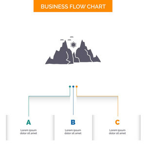 山景山自然太阳业务流程图设计3步。 字形图标表示背景模板位置的文本。