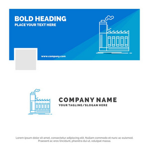 工厂工业制造生产的蓝色商业标志模板。 Face book时间线横幅设计。 矢量网页横幅背景图