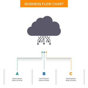 云计算数据托管网络业务流程图设计有3个步骤。 字形图标表示背景模板位置的文本。