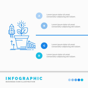 金融金融增长，货币利润信息图表模板的网站和演示。 线蓝色图标信息样式矢量插图
