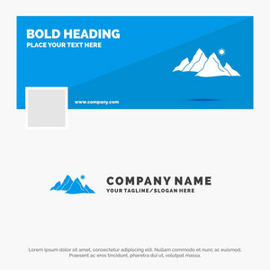 蓝色商业标志模板为山景山自然太阳。 Face book时间线横幅设计。 矢量网页横幅背景图