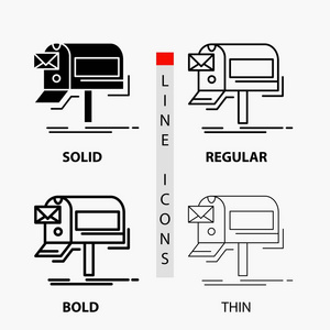 活动电子邮件营销通讯邮件图标在薄的常规粗体线和字形风格。 矢量插图