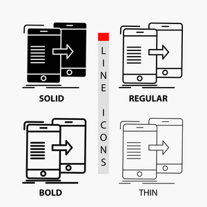 数据共享同步同步同步图标在薄的规则粗体线和字形风格。 矢量插图