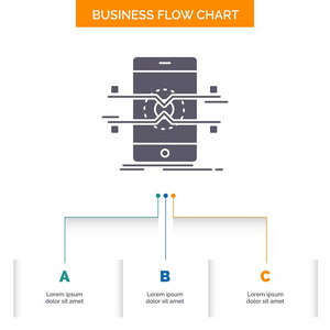 API接口手机智能手机业务流程图设计有3个步骤。 字形图标表示背景模板位置的文本。