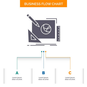 标志设计创意思想设计过程业务流程图设计3步。 字形图标表示背景模板位置的文本。