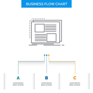 内容设计框架页文本业务流程图设计有3个步骤。 表示背景模板位置的线条图标