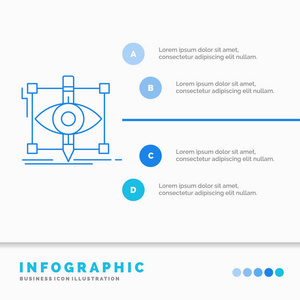 设计草图草图，草图，视觉信息图形模板，用于网站和演示。 线蓝色图标信息样式矢量插图