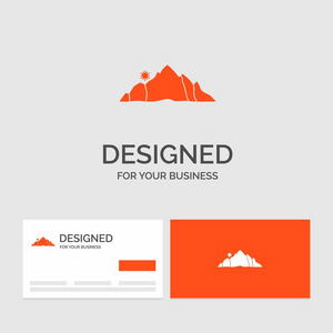 山景自然山景的商业标志模板。 带有品牌标志模板的橙色名片。