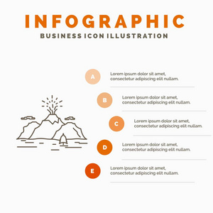 自然，山，景观，山，爆破信息图形模板网站和演示。带橙色信息图形样式矢量插图的线灰色图标